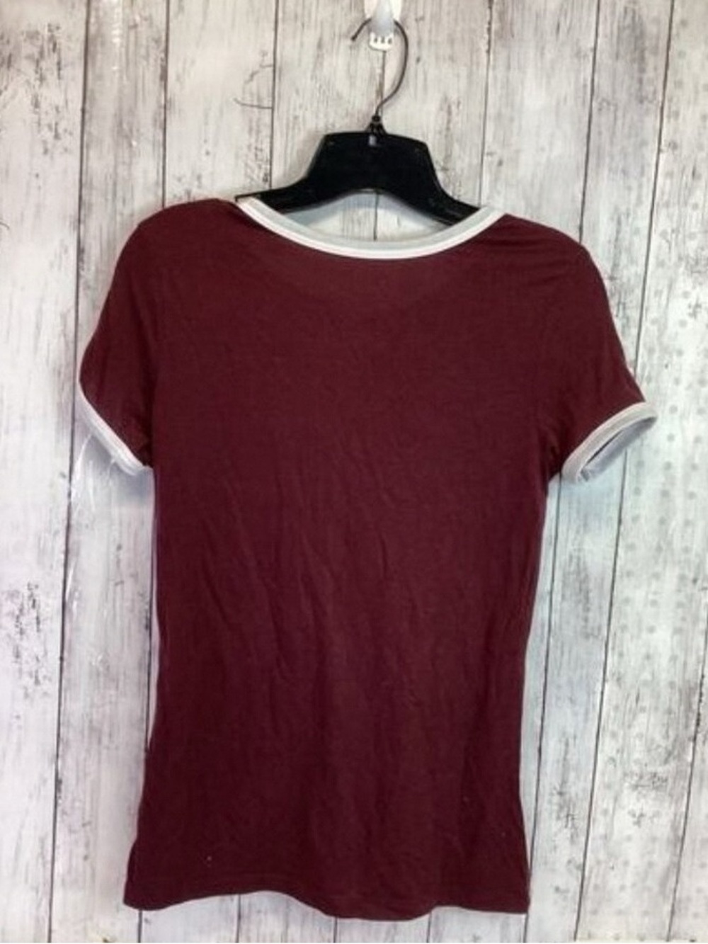 Women’s Maroon Short Sleeve Ringer Tee with White Trim